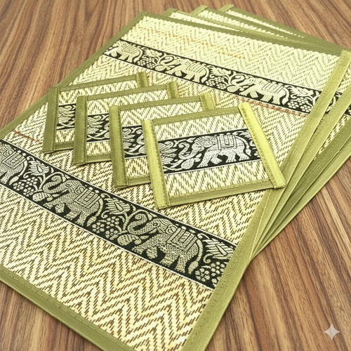 Thai papyrus green platemat - green,
